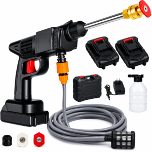 Hidrolavadora Inalámbrica Portátil 300W | Kit Completo con 2 Baterías, Manguera 5m y Cañón de Espuma